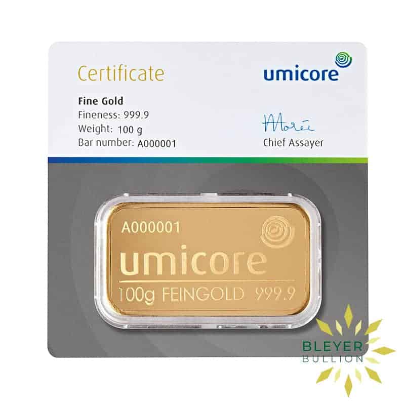 100g Gold Umicore Minted Bar