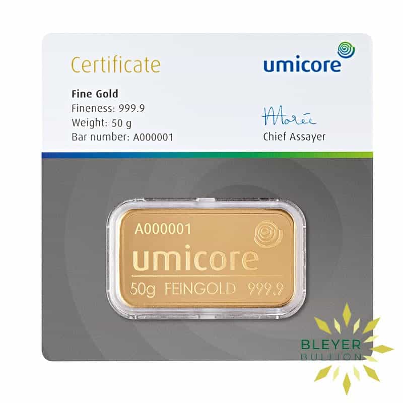 50g Gold Umicore Minted Bar