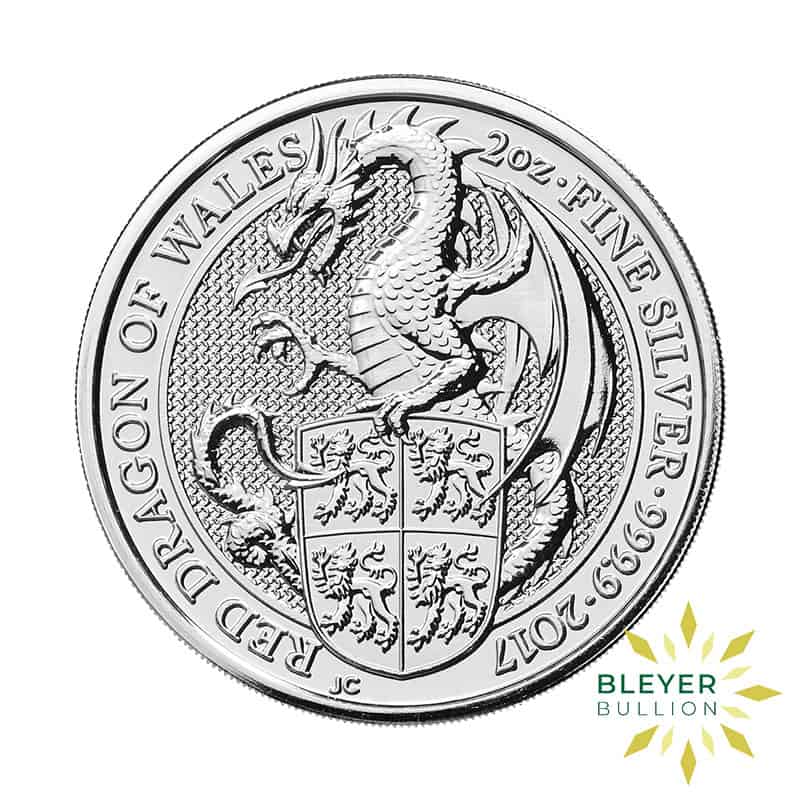 2oz Silver Queen's Beasts Red Dragon of Wales, 2017 (Margin Scheme)