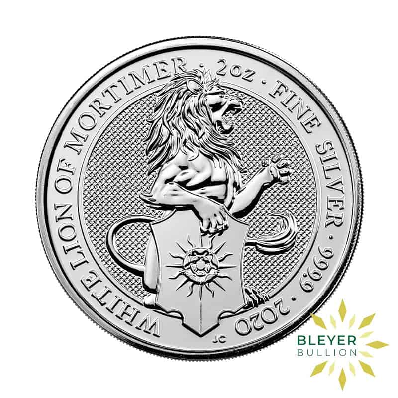 2oz Silver UK Queen's Beasts White Lion of Mortimer Coin, 2020