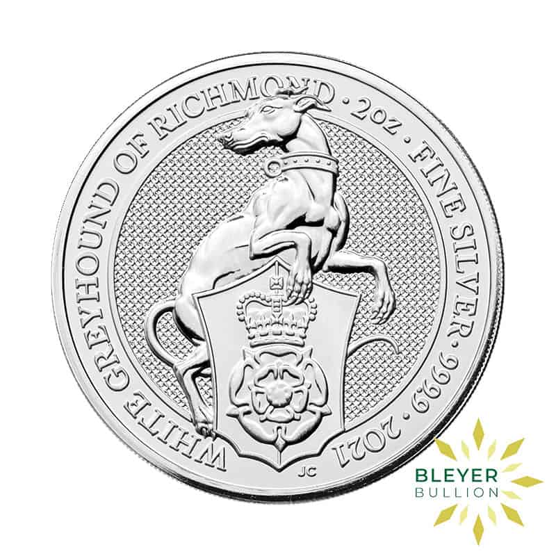 2oz Silver Queen's Beasts White Greyhound Of Richmond Coin, 2021 (Margin Scheme)