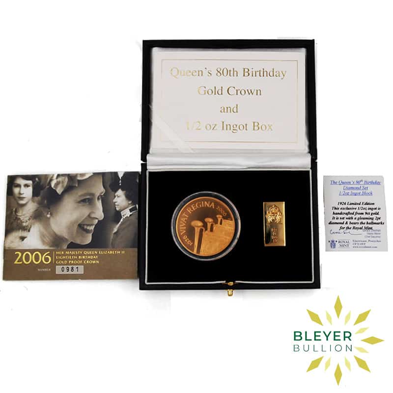 Proof Gold Crown & 1/2oz Gold Ingot Royal Mint Queen's 80th Birthday Box, 2006 (Pre-Owned)