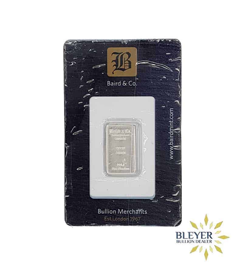Best Value 1/10oz Baird & Co Minted Rhodium Bar VAT inclusive price