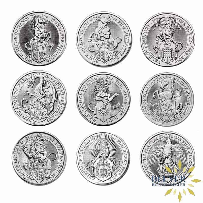 2oz Silver UK Queen's Beasts 9 Coin Set