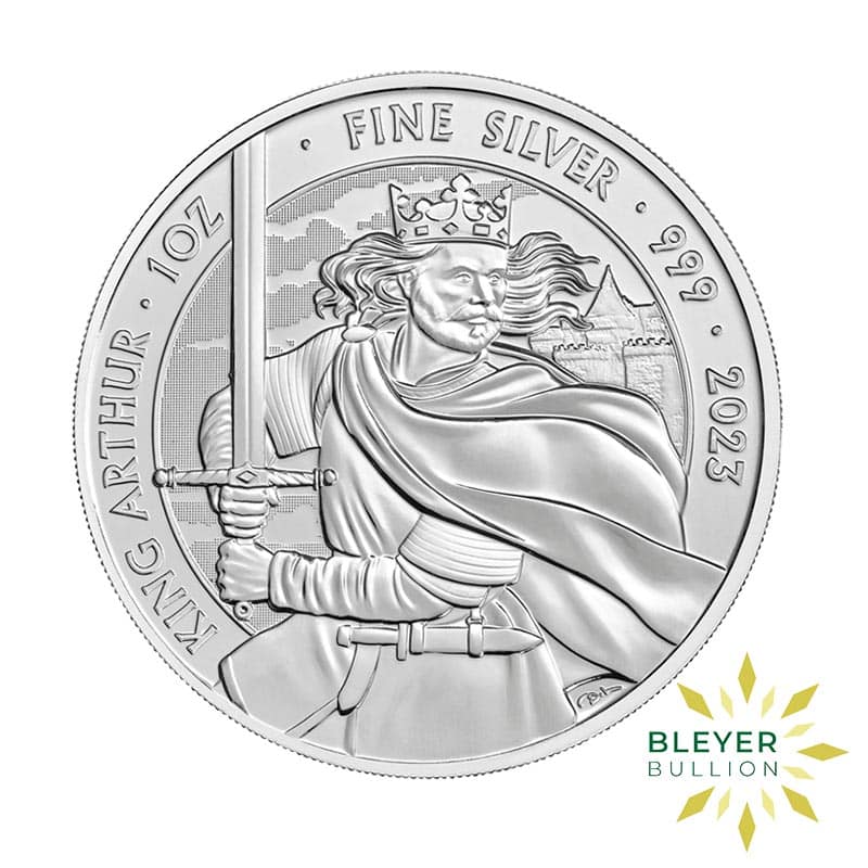 1oz Silver UK King Arthur Coin, 2023 (Lightly Tarnished/Milk Spotted)