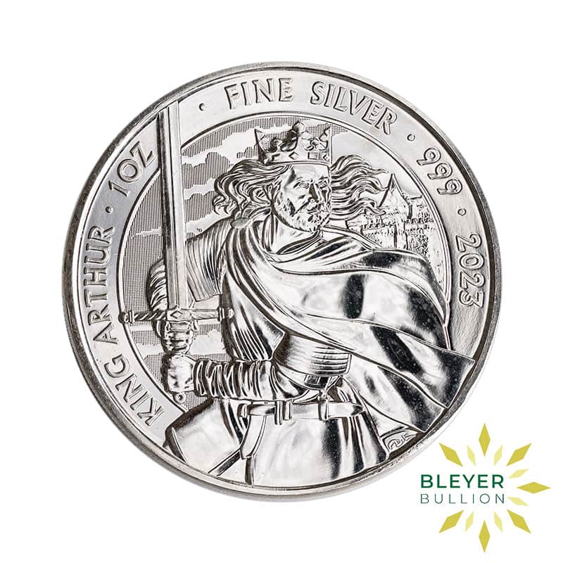 1oz Silver UK King Arthur Coin, 2023 (Lightly Tarnished/Milk Spotted)